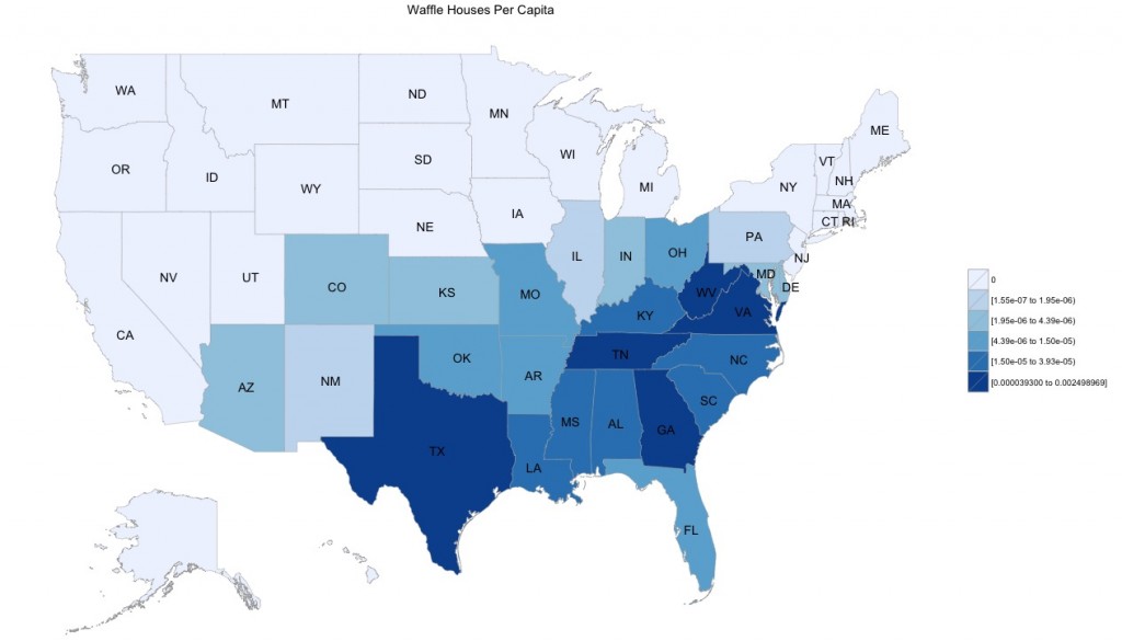 Number of Waffle Houses per state